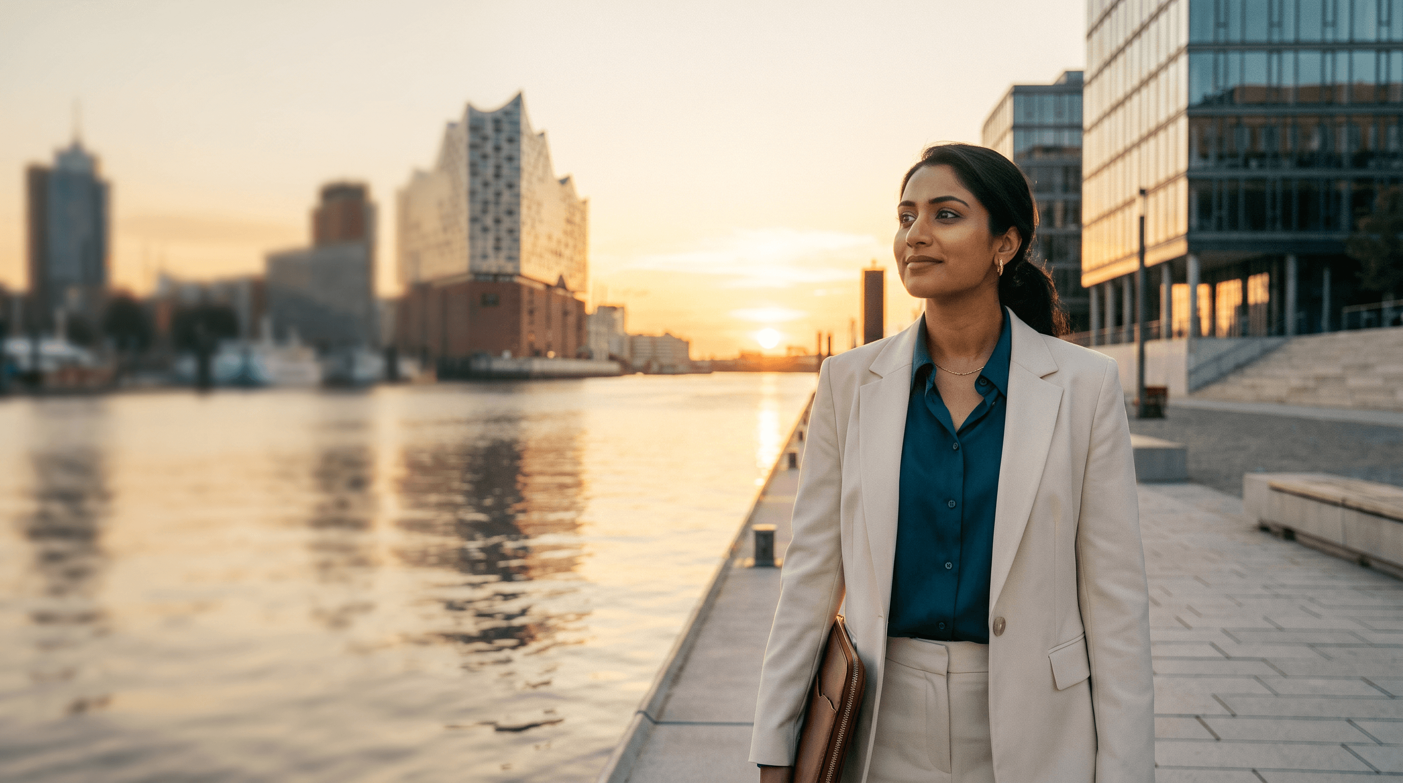 Young professional at a German city waterfront